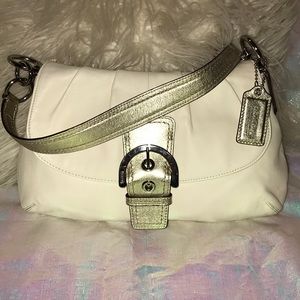 Coach Soho Flap Bag white with champagne trim gently pre-owned shape!